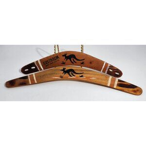 Australian Hand Painted Decorative Wooden Boomerangs Vintage Set of 2
